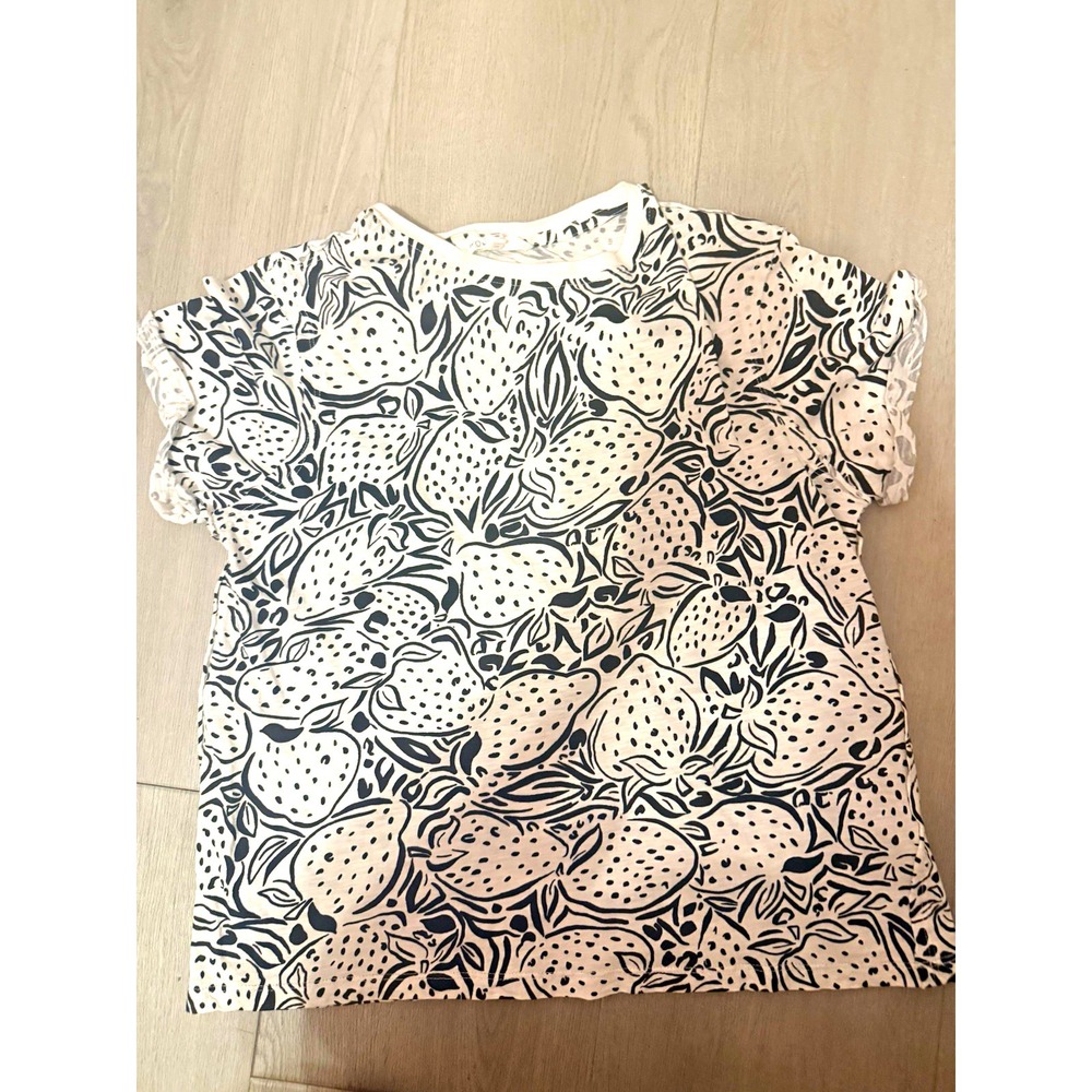 Workshop Republic Clothing Women's M White/Black Fruit Print Crew Neck Knit Tee